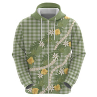 Aloha Puakenikeni Anthurium Pikake Lei Zip Hoodie Green Hawaiian Palaka Pattern