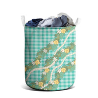 Aloha Puakenikeni Anthurium Pikake Lei Laundry Basket Marine Hawaiian Palaka Pattern