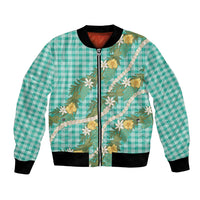Aloha Puakenikeni Anthurium Pikake Lei Bomber Jacket Marine Hawaiian Palaka Pattern