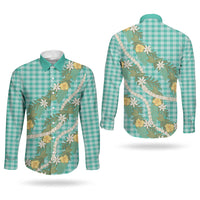 Aloha Puakenikeni Anthurium Pikake Lei Couples Matching Off Shoulder Short Dress and Long Sleeve Button Shirt Marine Hawaiian Palaka Pattern LT9 - Polynesian Pride