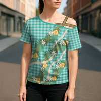 Aloha Puakenikeni Anthurium Pikake Lei Cross Shoulder Shirt Marine Hawaiian Palaka Pattern