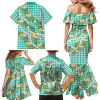 Aloha Puakenikeni Anthurium Pikake Lei Family Matching Mermaid Dress and Hawaiian Shirt Marine Hawaiian Palaka Pattern LT9 Mom's Dress Marine - Polynesian Pride