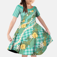 Aloha Puakenikeni Anthurium Pikake Lei Family Matching Short Sleeve Bodycon Dress and Hawaiian Shirt Marine Hawaiian Palaka Pattern