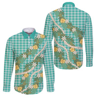 Aloha Puakenikeni Anthurium Pikake Lei Family Matching Summer Maxi Dress and Hawaiian Shirt Marine Hawaiian Palaka Pattern LT9 Dad's Shirt - Long Sleeve Marine - Polynesian Pride