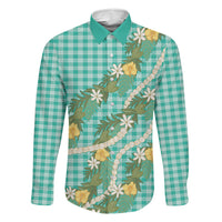 Aloha Puakenikeni Anthurium Pikake Lei Family Matching Summer Maxi Dress and Hawaiian Shirt Marine Hawaiian Palaka Pattern