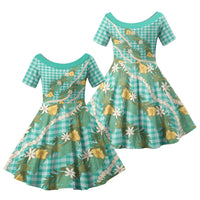 Aloha Puakenikeni Anthurium Pikake Lei Family Matching Summer Maxi Dress and Hawaiian Shirt Marine Hawaiian Palaka Pattern LT9 Daughter's Dress Marine - Polynesian Pride