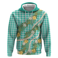 Aloha Puakenikeni Anthurium Pikake Lei Hoodie Marine Hawaiian Palaka Pattern