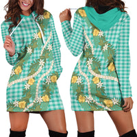 Aloha Puakenikeni Anthurium Pikake Lei Hoodie Dress Marine Hawaiian Palaka Pattern