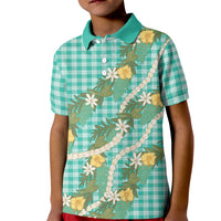 Aloha Puakenikeni Anthurium Pikake Lei Kid Polo Shirt Marine Hawaiian Palaka Pattern