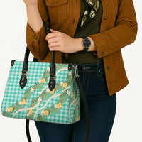 Aloha Puakenikeni Anthurium Pikake Lei Leather Bag Marine Hawaiian Palaka Pattern