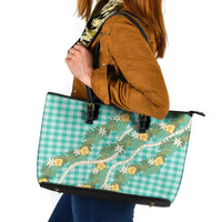 Aloha Puakenikeni Anthurium Pikake Lei Leather Tote Bag Marine Hawaiian Palaka Pattern