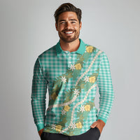 Aloha Puakenikeni Anthurium Pikake Lei Long Sleeve Polo Shirt Marine Hawaiian Palaka Pattern