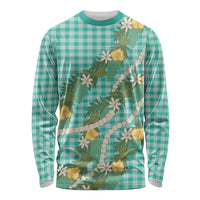 Aloha Puakenikeni Anthurium Pikake Lei Long Sleeve Shirt Marine Hawaiian Palaka Pattern