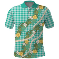 Aloha Puakenikeni Anthurium Pikake Lei Polo Shirt Marine Hawaiian Palaka Pattern
