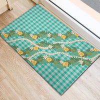 Aloha Puakenikeni Anthurium Pikake Lei Rubber Doormat Marine Hawaiian Palaka Pattern