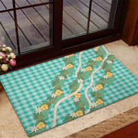 Aloha Puakenikeni Anthurium Pikake Lei Rubber Doormat Marine Hawaiian Palaka Pattern