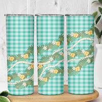 Aloha Puakenikeni Anthurium Pikake Lei Skinny Tumbler Marine Hawaiian Palaka Pattern