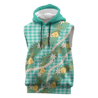Aloha Puakenikeni Anthurium Pikake Lei Sleeveless Hoodie Marine Hawaiian Palaka Pattern