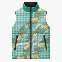 Aloha Puakenikeni Anthurium Pikake Lei Sleeveless Puffer Jacket Marine Hawaiian Palaka Pattern