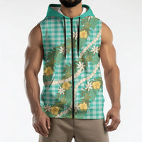 Aloha Puakenikeni Anthurium Pikake Lei Sleeveless Zip Hoodie Marine Hawaiian Palaka Pattern