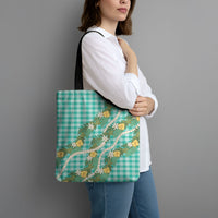 Aloha Puakenikeni Anthurium Pikake Lei Tote Bag Marine Hawaiian Palaka Pattern