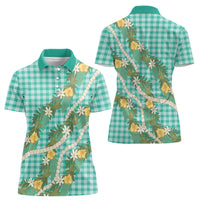 Aloha Puakenikeni Anthurium Pikake Lei Women Polo Shirt Marine Hawaiian Palaka Pattern