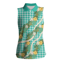 Aloha Puakenikeni Anthurium Pikake Lei Women Sleeveless Polo Shirt Marine Hawaiian Palaka Pattern