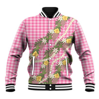 Aloha Puakenikeni Anthurium Pikake Lei Baseball Jacket Tropical Pink Hawaiian Palaka Pattern