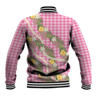 Aloha Puakenikeni Anthurium Pikake Lei Baseball Jacket Tropical Pink Hawaiian Palaka Pattern