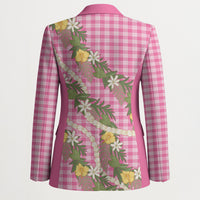 Aloha Puakenikeni Anthurium Pikake Lei Blazer Tropical Pink Hawaiian Palaka Pattern