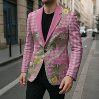 Aloha Puakenikeni Anthurium Pikake Lei Blazer Tropical Pink Hawaiian Palaka Pattern