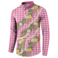 Aloha Puakenikeni Anthurium Pikake Lei Button Sweatshirt Tropical Pink Hawaiian Palaka Pattern