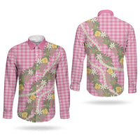 Aloha Puakenikeni Anthurium Pikake Lei Couples Matching Summer Maxi Dress and Long Sleeve Button Shirt Tropical Pink Hawaiian Palaka Pattern LT9 - Polynesian Pride