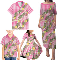 Aloha Puakenikeni Anthurium Pikake Lei Family Matching Puletasi and Hawaiian Shirt Tropical Pink Hawaiian Palaka Pattern