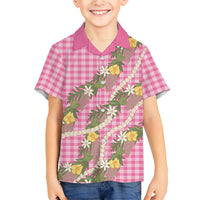 Aloha Puakenikeni Anthurium Pikake Lei Family Matching Puletasi and Hawaiian Shirt Tropical Pink Hawaiian Palaka Pattern