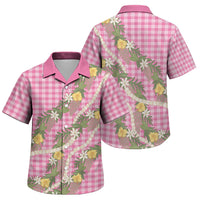 Aloha Puakenikeni Anthurium Pikake Lei Family Matching Short Sleeve Bodycon Dress and Hawaiian Shirt Tropical Pink Hawaiian Palaka Pattern LT9 Son's Shirt Pink - Polynesian Pride
