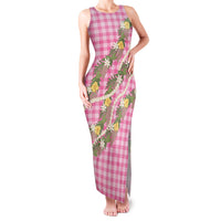 Aloha Puakenikeni Anthurium Pikake Lei Family Matching Tank Maxi Dress and Hawaiian Shirt Tropical Pink Hawaiian Palaka Pattern