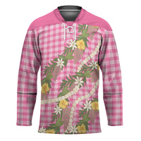 Aloha Puakenikeni Anthurium Pikake Lei Hockey Jersey Tropical Pink Hawaiian Palaka Pattern