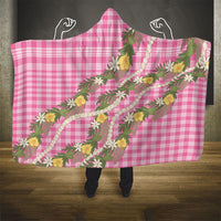 Aloha Puakenikeni Anthurium Pikake Lei Hooded Blanket Tropical Pink Hawaiian Palaka Pattern