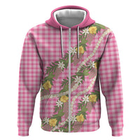 Aloha Puakenikeni Anthurium Pikake Lei Hoodie Tropical Pink Hawaiian Palaka Pattern LT9 Zip Hoodie Pink - Polynesian Pride