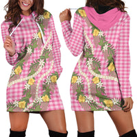 Aloha Puakenikeni Anthurium Pikake Lei Hoodie Dress Tropical Pink Hawaiian Palaka Pattern