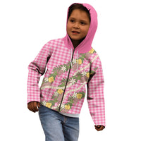 Aloha Puakenikeni Anthurium Pikake Lei Kid Hoodie Tropical Pink Hawaiian Palaka Pattern