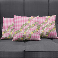Aloha Puakenikeni Anthurium Pikake Lei Pillow Cover Tropical Pink Hawaiian Palaka Pattern