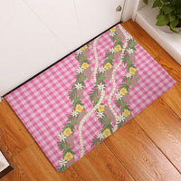 Aloha Puakenikeni Anthurium Pikake Lei Rubber Doormat Tropical Pink Hawaiian Palaka Pattern
