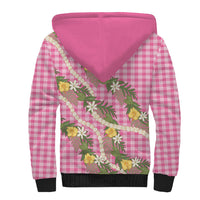 Aloha Puakenikeni Anthurium Pikake Lei Sherpa Hoodie Tropical Pink Hawaiian Palaka Pattern