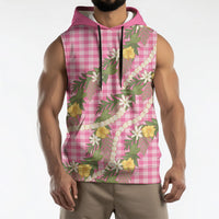 Aloha Puakenikeni Anthurium Pikake Lei Sleeveless Hoodie Tropical Pink Hawaiian Palaka Pattern