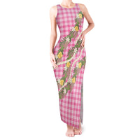 Aloha Puakenikeni Anthurium Pikake Lei Tank Maxi Dress Tropical Pink Hawaiian Palaka Pattern
