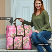 Aloha Puakenikeni Anthurium Pikake Lei Travel Bag Tropical Pink Hawaiian Palaka Pattern