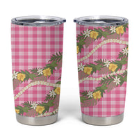 Aloha Puakenikeni Anthurium Pikake Lei Tumbler Cup Tropical Pink Hawaiian Palaka Pattern