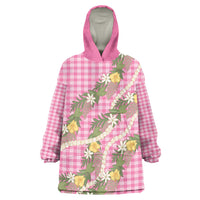 Aloha Puakenikeni Anthurium Pikake Lei Wearable Blanket Hoodie Tropical Pink Hawaiian Palaka Pattern